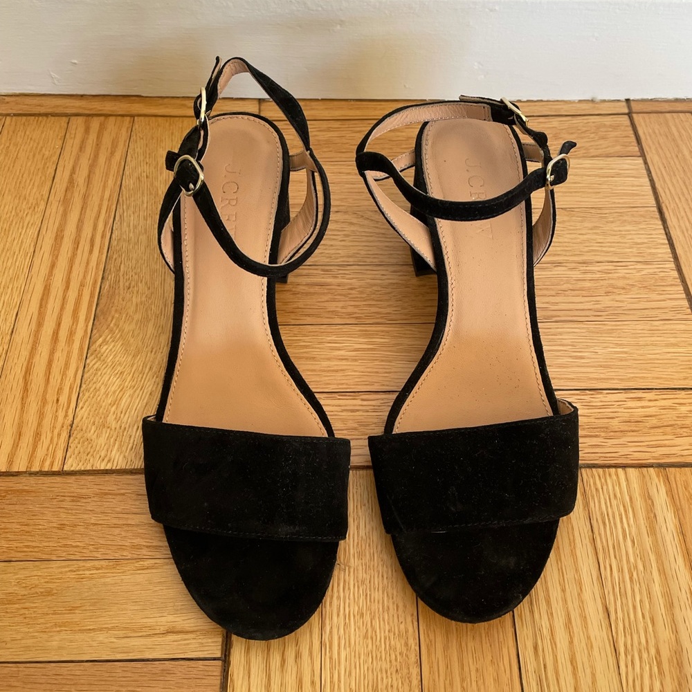 J. Crew black suede block heel sandals, 6.5